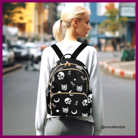 Quilted Mini Backpack Purse Lightweight Travel Rucksack Gothic Pattern Daypack